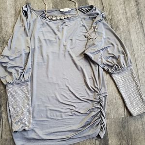 Silver Blouse  Beaded Sleeves